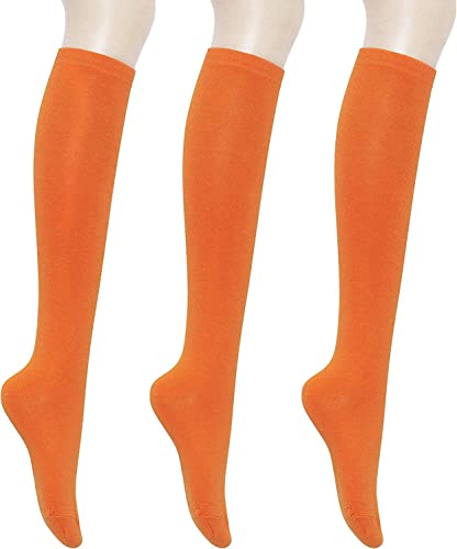 KONY Kniestrümpfe für Damen, aus Baumwolle, lässig, solide und gestreifte Farben, modische Socken, 3 Paar (Damenschuhgröße 38-42), Orange – 3 Paar, Medium von KONY