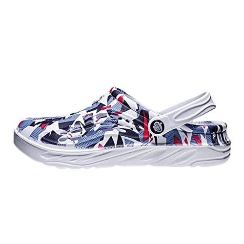 KOOBS Sandalen herren Original Herren Sandalen Leichte Freizeitschuhe Weiche Sohle Plus Größe 49 Clogs Outdoor Beach Slipper Gartenschuhe-White Blue Red,48 von KOOBS