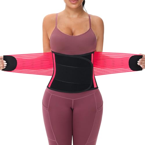 KOOCHY Taillentrainer für Damen und Herren, Taillentrimmer, Bauchkontrolle, Schweißband für Gewichtsverlust, Workout, Fitness, Fitnessstudio, Knallpink (Hot Pink), Small von KOOCHY