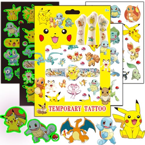 Tattoo Kinder, 4 Blätter Monster Temporäre Tattoo + 4 Blätter Luminous Tattoo Kinder, Leucht Gemischte Aufkleber Kindertattoos Sticker Wasserdicht für Kindergeburtstag Mitgebsel Mädchen Jungen von KOOCOVY