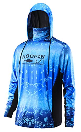 KOOFIN GEAR Performance Fishing Kapuzenpullover mit Gesichtsmaske Sunblock Hemd Kapuze Langarm mit Kordelzug Tasche - Blau - 3X-Groß von KOOFIN GEAR