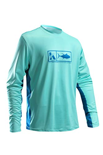 Performance Angelshirt belüftetes Langarmhemd Sonnenschutz LSF 50 Feuchtigkeitstransport Rashguard mit Netzseiten, lockere Passform - Blau - Mittel von KOOFIN GEAR