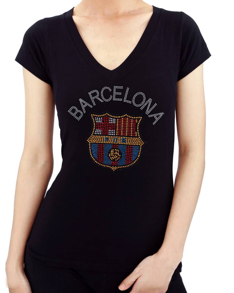 Fc Barcelona Fußball Strass Ohrstecker Bling Damen T-Shirts Mädchen Top T-Shirt von KOOLNOMAD