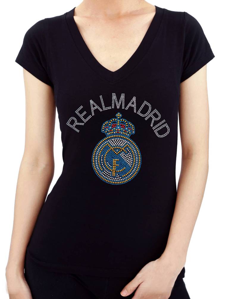 Fc Real Madrid Fußball Strass Ohrstecker Bling Frau Mädchen Tshirt Top Dame T-Shirt von KOOLNOMAD