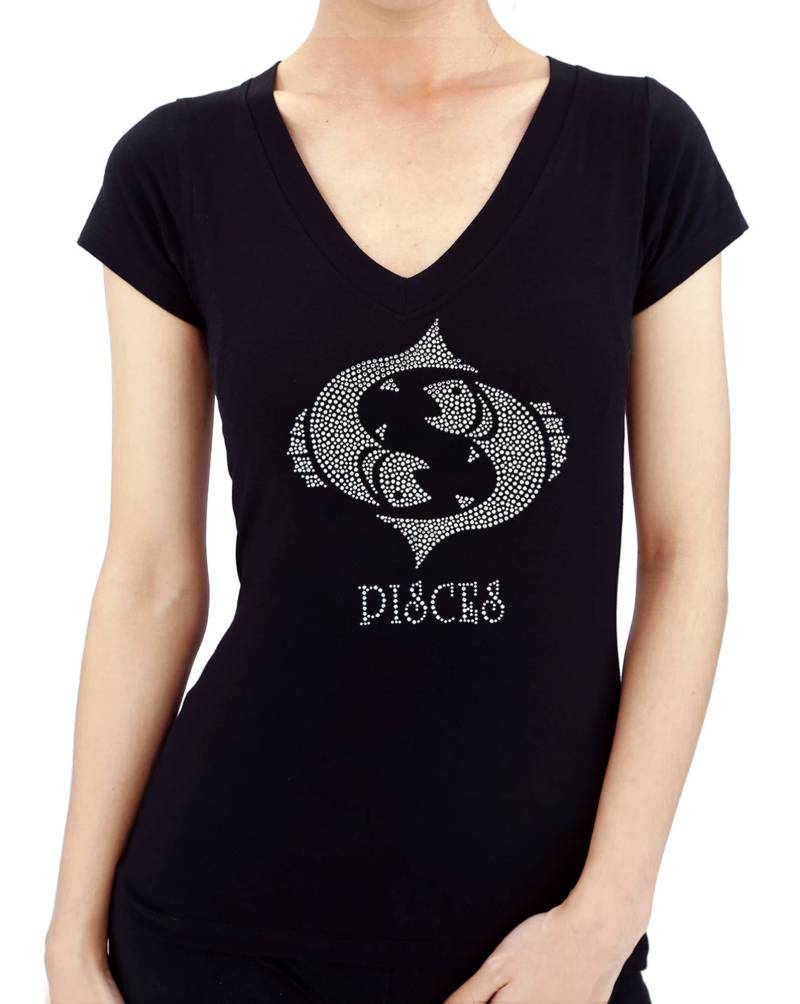 Zodiac Pisces Strass Ohrstecker Bling Funkelnden Horoskop Frau Mädchen T-Shirts Top-Lady Tshirts T-Shirt von KOOLNOMAD