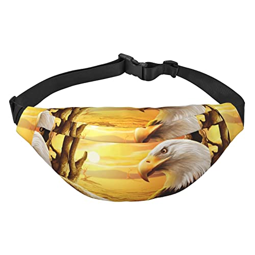 3D Eagle Bedruckte lässige Umhängetasche für Herren und Damen, 3 Reißverschluss, Zwischenschicht, verstellbarer Gürtel, Laufen, Outdoor, Reiseutensilien, Schwarz, Einheitsgröße von KOOLR