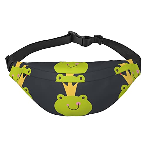 Crown Frog bedruckte lässige Umhängetasche für Herren und Damen, 3 Reißverschluss, Zwischenschicht, verstellbarer Gürtel, Laufen, Outdoor, Reiseutensilien, Schwarz, Einheitsgröße von KOOLR