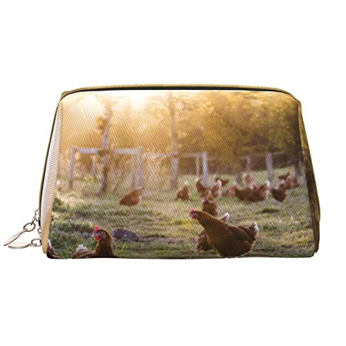 KOOLR Make-up-Tasche mit Hühnern und Bauernhof-Aufdruck, Leder, Kosmetiktasche, Reise-Organizer, Kulturbeutel für Frauen und Mädchen, Weiss/opulenter Garten, Einheitsgröße von KOOLR