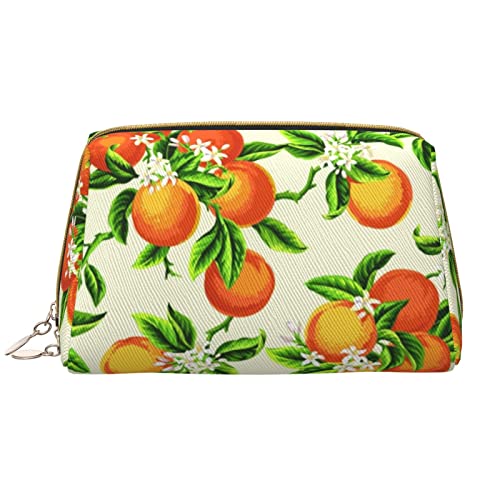 KOOLR Make-up-Tasche mit gelben Blüten und Orangenfrüchten, Leder, Kosmetiktasche, Reise-Organizer, Kulturbeutel für Frauen und Mädchen, Weiss/opulenter Garten, Einheitsgröße von KOOLR