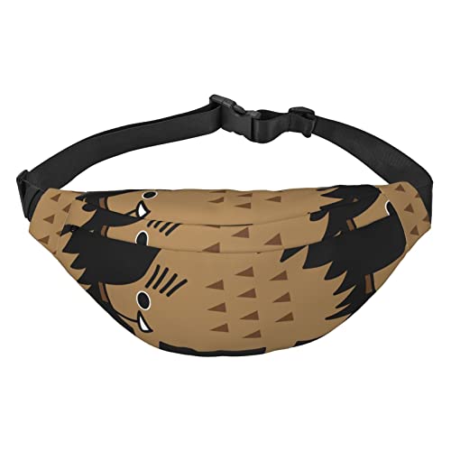 Wild Boar Animation bedruckte lässige Cross-Body Fanny Pack Herren und Damen 3 Reißverschlüsse Zwischenschicht verstellbarer Gürtel Laufen Outdoor Reiseutensilien, Schwarz, Einheitsgröße von KOOLR