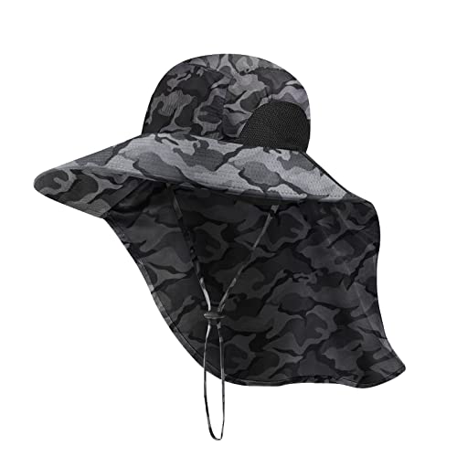 KOOLSOLY Sonnenhut Herren Damen, UV-Schutz Safari Boonie Hut mit Breiter Krempe, Faltbar Wanderhut mit Nackenklappe, Fischerhut Gartenhut Buschhut Angelhut for Sommer Outdoor Aktivitäten von KOOLSOLY