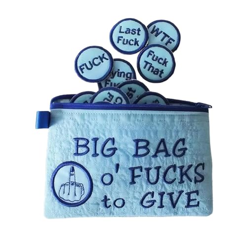 Big Bag of F*CKS to Give Zipper Pouch, 17 Different Embroidery Coins, Cute Small Zipper Purse (Blue) von KOOMAL