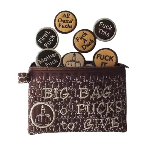 Big Bag of F*CKS to Give Zipper Pouch, 17 Different Embroidery Coins, Cute Small Zipper Purse (Brown) von KOOMAL