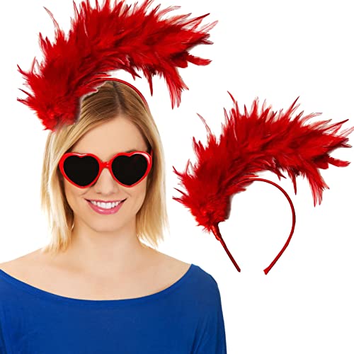 Gay Pride Accessories Women, Rainbow Feather Headband Halloween Christmas Party Carnival Headdress Headpiece, Vintage Hair Accessories Fancy Dress Costume Accessories for Adult (Red) von KOOMAL