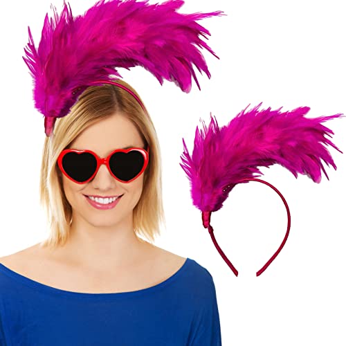 Gay Pride Accessories Women, Rainbow Feather Headband Halloween Christmas Party Carnival Headdress Headpiece, Vintage Hair Accessories Fancy Dress Costume Accessories for Adult (Rose red) von KOOMAL