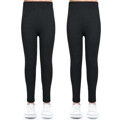 KOOOGEAR 2er Pack Leggings Mädchen High Waist Leggins Kinder Sportleggins Baumwoll Hosen Weich (DE/NL/SE/PL, Alter, 7 Jahre, 8 Jahre, Regular, Standard, 2er Pack Schwarz) von KOOOGEAR