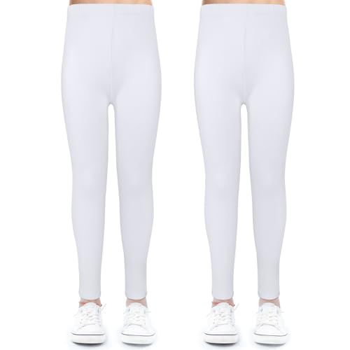 KOOOGEAR 2er Pack Leggings Mädchen High Waist Leggins Kinder Sportleggins Baumwoll Hosen Weich (DE/NL/SE/PL, Alter, 7 Jahre, 8 Jahre, Regular, Standard, 2er-Pack Weiß) von KOOOGEAR