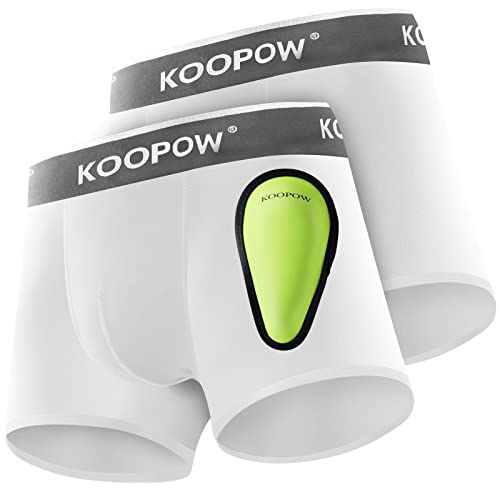 KOOPOW 2er-Pack Jungen Kompressions-Slips mit weicher schützender athletischer Körbchen, Jugendliche Peewee Unterwäsche für Baseball, Fußball von KOOPOW