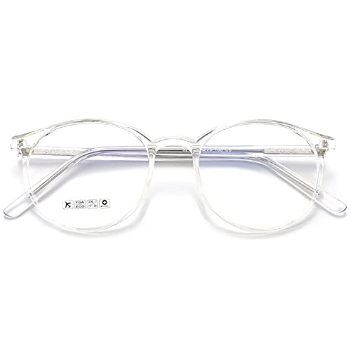 KOOSUFA Blaulichtfilter Brille Retro Rund Ultra Licht TR90 Brillengestelle Anti Blaulicht Brillen Ohne Sehstärke Damen Computerbrille Gaming Brille Anti Müdigkeit mit Etui (Durchsichtig) von KOOSUFA