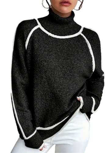 KOOSUFA Damen Rollkragen Strickpullover Winter Pullover Strickpulli Warm Sweater Rollkragenpullover Kontrastierender Langarm Turtleneck Pulli mit Streifen Schwarz, M KOOSUFA Damen Rollkragen Strickpullover Winter Pullover Strickpulli Warm Sweater Rollkragenpullover Kontrastierender Langarm Turtleneck Pulli mit Streifen Schwarz, M von KOOSUFA