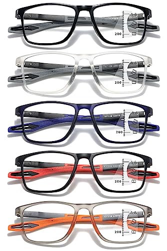 KOOSUFA Gleitsichtbrille Progressive Multifokus Anti-Blaulicht Lesebrille Herren Damen Ultraleicht TR90 Rahmen Federscharnier Computerbrille Gleitsicht Arbeits Lesehilfe 5 Farben Set, 4.0 von KOOSUFA