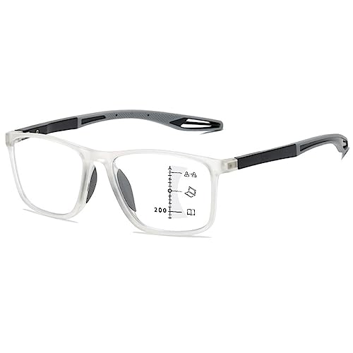 KOOSUFA Gleitsichtbrille Progressive Multifokus Anti-Blaulicht Lesebrille Herren Damen Ultraleicht TR90 Rahmen Federscharnier Computerbrille Gleitsicht Arbeits Lesehilfe Durchsichtig Grau, 1.0 von KOOSUFA