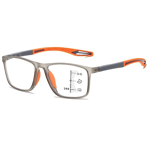 KOOSUFA Gleitsichtbrille Progressive Multifokus Anti-Blaulicht Lesebrille Herren Damen Ultraleicht TR90 Rahmen Federscharnier Computerbrille Gleitsicht Arbeits Lesehilfe Grau Orange, 4.0 von KOOSUFA