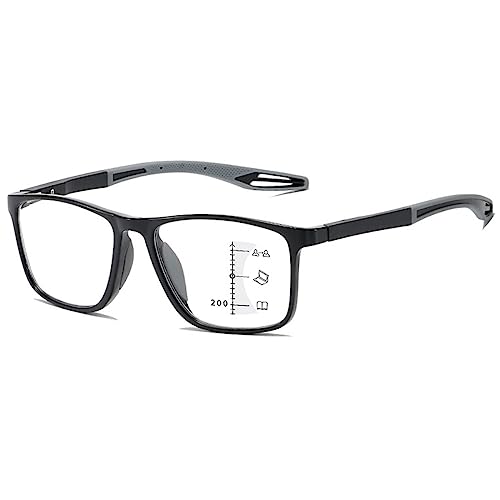 KOOSUFA Gleitsichtbrille Progressive Multifokus Anti-Blaulicht Lesebrille Herren Damen Ultraleicht TR90 Rahmen Federscharnier Computerbrille Gleitsicht Arbeits Lesehilfe Schwarz Grau, 1.0 von KOOSUFA