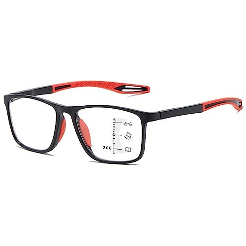 KOOSUFA Gleitsichtbrille Progressive Multifokus Anti-Blaulicht Lesebrille Herren Damen Ultraleicht TR90 Rahmen Federscharnier Computerbrille Gleitsicht Arbeits Lesehilfe Schwarz Rot 2.0 von KOOSUFA