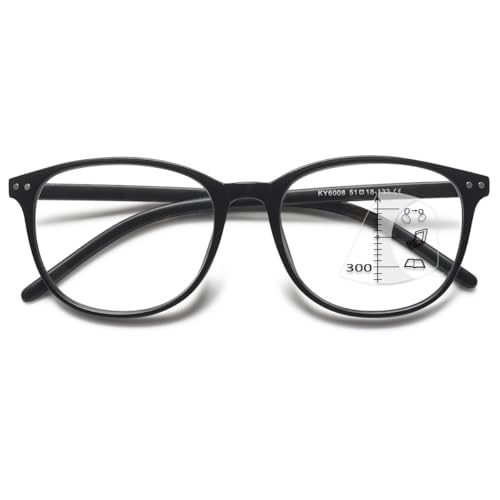 KOOSUFA Gleitsichtbrille Progressive Multifokus Lesebrille Damen Herren Anti-Blaulicht Multifokale Brille Retro Arbeitsplatzbrille Gleitsicht Lesehilfe Matt schwarz, 1.0 von KOOSUFA