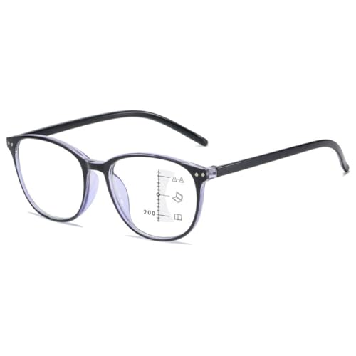 KOOSUFA Gleitsichtbrille Progressive Multifokus Lesebrille Damen Herren Anti-Blaulicht Multifokale Brille Retro Arbeitsplatzbrille Gleitsicht Lesehilfe Schwarz-blau, 2.0 von KOOSUFA