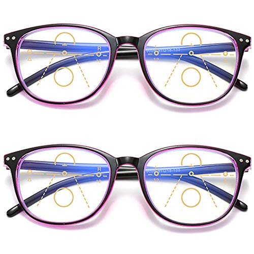KOOSUFA Gleitsichtbrille Progressive Multifokus Lesebrille Damen Herren Anti-Blaulicht Sehhilfe Retro Lesehilfe Anti Müdigkeit Brille 1,0 1,5 2,0 2,5 3,0 3,5 4,0 (2x Schwarz-rot, 1.5) von KOOSUFA