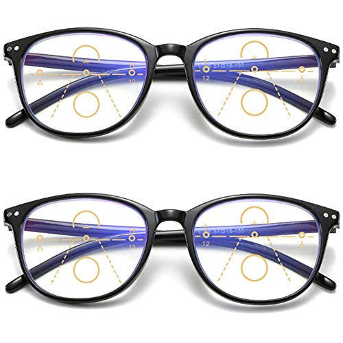 KOOSUFA Gleitsichtbrille Progressive Multifokus Lesebrille Damen Herren Anti-Blaulicht Sehhilfe Retro Lesehilfe Anti Müdigkeit Brille 2x Schwarz 2.5 von KOOSUFA