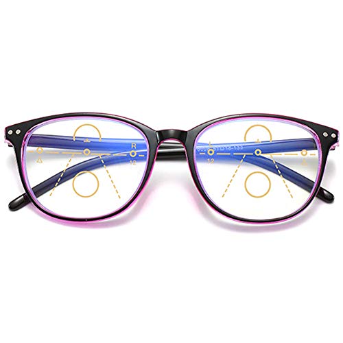 KOOSUFA Gleitsichtbrille Progressive Multifokus Lesebrille Damen Herren Anti-Blaulicht Sehhilfe Retro Lesehilfe Anti Müdigkeit Brille Schwarz-rot, 1.5 von KOOSUFA