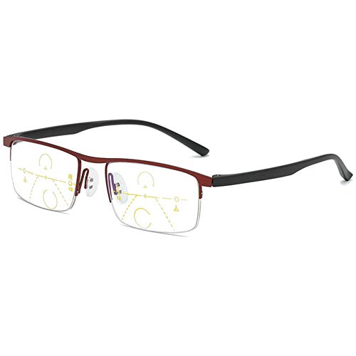KOOSUFA Gleitsichtbrille Progressive Multifokus Lesebrille Herren Damen Metallrahmen Anti-Blaulicht Lesebrille Lesehilfe Sehhilfe Halbrandbrille 1x Rot, 2.0 von KOOSUFA