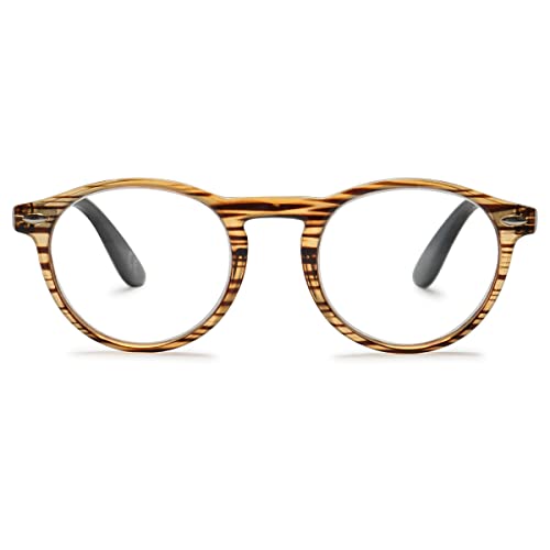 KOOSUFA Lesebrille Herren Damen Retro Runde Nerdbrille Lesehilfen Sehhilfe Federscharniere Vollrandbrille Anti Müdigkeit Brille mit Stärke 1.0 1.5 2.0 2.5 3.0 3.5 4.0 (Braun, 3.5) von KOOSUFA