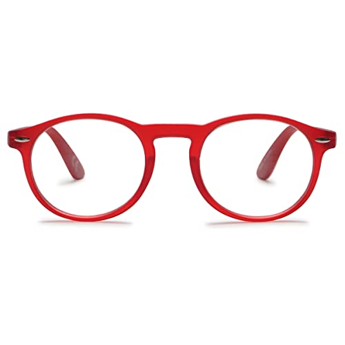 KOOSUFA Lesebrille Herren Damen Retro Runde Nerdbrille Lesehilfen Sehhilfe Federscharniere Vollrandbrille Anti Müdigkeit Brille mit Stärke 0.0 1.0 1.5 2.0 2.5 3.0 3.5 (Rot, 2.0) von KOOSUFA