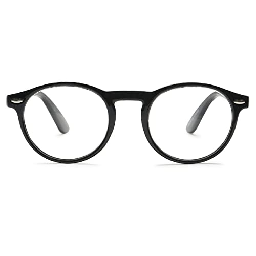 KOOSUFA Lesebrille Herren Damen Retro Runde Nerdbrille Lesehilfen Sehhilfe Federscharniere Vollrandbrille Anti Müdigkeit Brille mit Stärke 1.0 1.5 2.0 2.5 3.0 3.5 4.0 (Schwarz, 1.0) von KOOSUFA