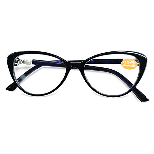 KOOSUFA Lesebrille Katzenaugen Damen Vintage Mode Cateye Hornbrille Lesehilfen Sehhilfe Retro Designer Vollrandbrille mit Stärke 1.0 1.5 2.0 2.5 3.0 3.5 (Schwarz, 3.0) von KOOSUFA