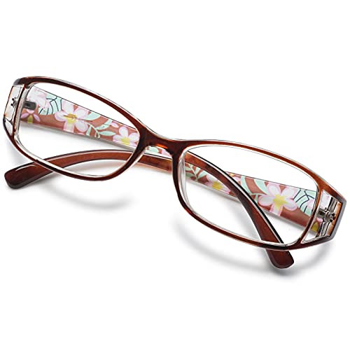 KOOSUFA Lesebrillen Damen Lesehilfe Sehhilfe Augenoptik Blumen Qualität Vollrandbrille (Braun, 6.0) von KOOSUFA