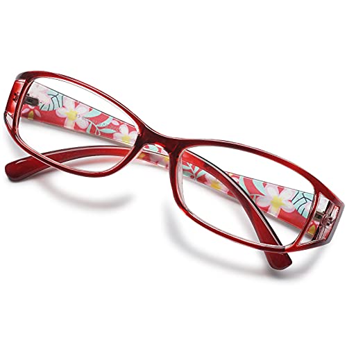 KOOSUFA Lesebrillen Damen Lesehilfe Sehhilfe Augenoptik Blumen Qualität Vollrandbrille (Rot, 4.5) von KOOSUFA