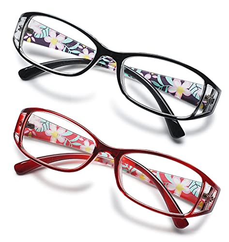 KOOSUFA Lesebrillen Damen Lesehilfe Sehhilfe Augenoptik Blumen Qualität Vollrandbrille (Schwarz+Rot, 5.0) von KOOSUFA