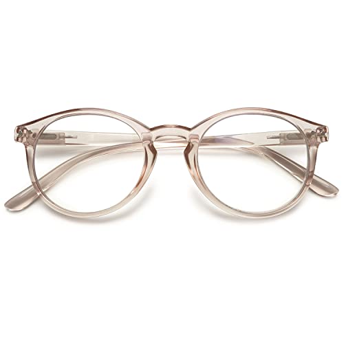 KOOSUFA Mode Anti Blaulicht Lesebrille Federscharnier Damen Herren Runde Lesehilfen Sehhilfe Anti Müdigkeit Brille 1.0 1.25 1.5 1.75 2.0 2.25 2.5 2.75 3.0 3.5 4.0 (1x Durchsichtig Hellbraun, 1.0) von KOOSUFA