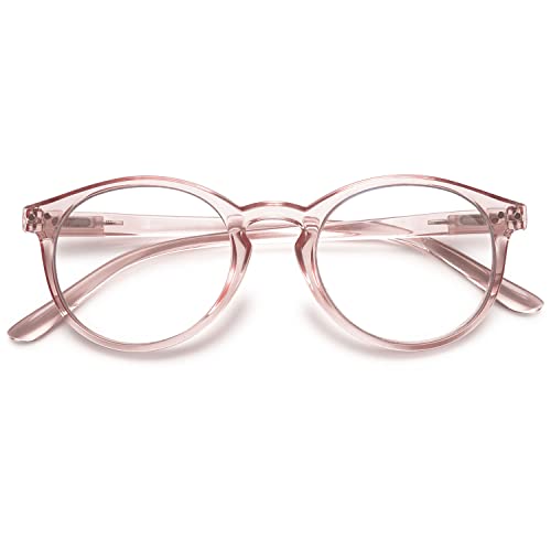 KOOSUFA Mode Anti Blaulicht Lesebrille Federscharnier Damen Herren Runde Lesehilfen Sehhilfe Anti Müdigkeit Brille 1.0 1.25 1.5 1.75 2.0 2.25 2.5 2.75 3.0 3.5 4.0 (1x Durchsichtig Rosa, 1.0) von KOOSUFA