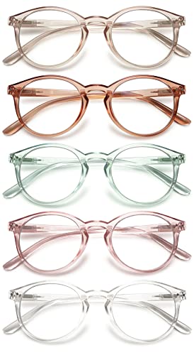 KOOSUFA Mode Anti Blaulicht Lesebrille Federscharnier Damen Herren Runde Lesehilfen Sehhilfe Anti Müdigkeit Brille 1.0 1.25 1.5 1.75 2.0 2.25 2.5 2.75 3.0 3.5 4.0 (5 Farben Durchsichtig Stil, 2.0) von KOOSUFA