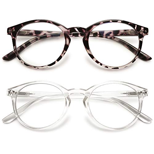KOOSUFA Mode Anti Blaulicht Lesebrille Federscharnier Damen Herren Runde Lesehilfen Sehhilfe Anti Müdigkeit Brille 1.0 1.25 1.5 1.75 2.0 2.25 2.5 2.75 3.0 3.5 4.0 (Leopard+Durchsichtig, 1.75) von KOOSUFA