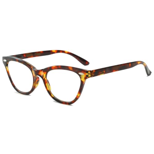 KOOSUFA Mode Katzenaugen Lesebrille Blaulichtfilter Damen Federscharnier Cateye Hornbrille Lesehilfen Designer Anti Müdigkeit Lesebrillen mit Stärke Schildpatt, 2.0 von KOOSUFA