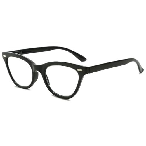 KOOSUFA Mode Katzenaugen Lesebrille Blaulichtfilter Damen Federscharnier Cateye Hornbrille Lesehilfen Designer Anti Müdigkeit Lesebrillen mit Stärke Schwarz, 2.0 von KOOSUFA