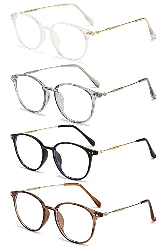 KOOSUFA Mode Rund Anti Blaulicht Lesebrille Damen Herren Metallbügel Ultra Leicht Anti Müdigkeit Lesebrillen Lesehilfe mit Stärke 4 Farben Set, 1.5 von KOOSUFA