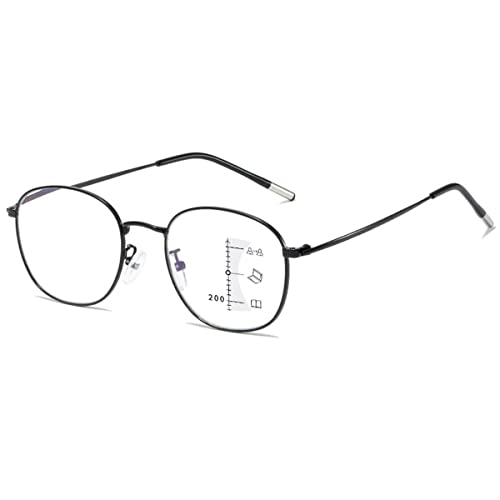 KOOSUFA Mode Runde Gleitsicht Lesebrille Gleitsichtbrille Progressive Multifokus Anti-Blaulicht Herren Damen Ultra Leicht Metallrahmen Arbeitsplatzbrille Lesehilfe 1x Schwarz, 1.5 von KOOSUFA